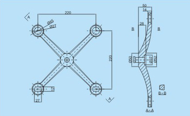 220系列不銹鋼駁接爪四爪尺寸圖
