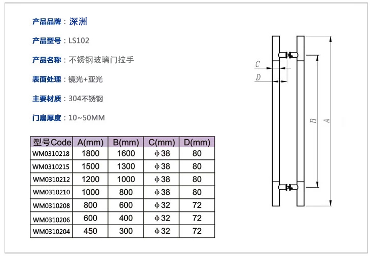 玻璃門拉手尺寸規(guī)格