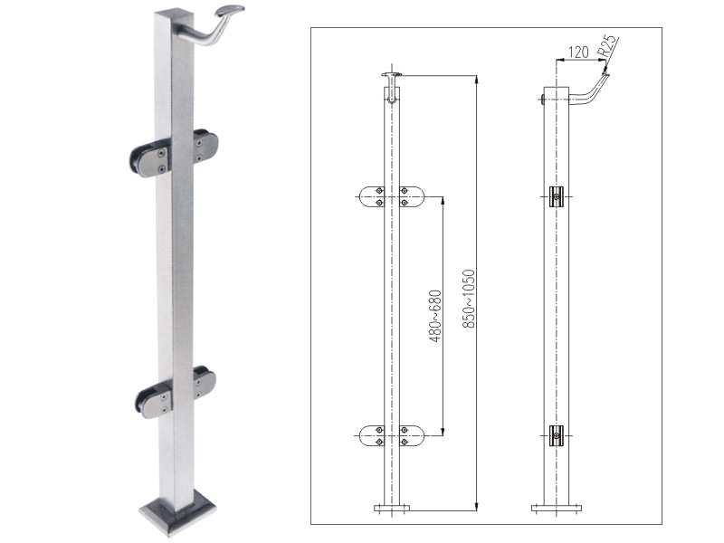 玻璃免開孔不銹鋼欄桿立柱尺寸參數(shù) 玻璃免開孔不銹鋼欄桿立柱尺寸參數(shù)